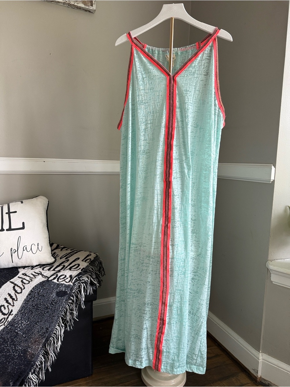 Mint Green Swim Coverup (long) Maxi with Coral Trim